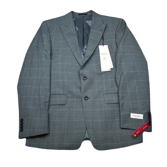 Calvin Klein Slim‎ Fit Sport Coat Mens 42R 42 Green Plaid Stretch Wool $450 - Picture 1 of 12